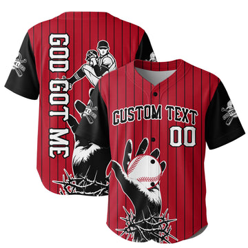 Custom Red and Black Pinstripes Baseball Jersey - God Got Me