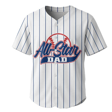 All Star Dad - Custom White Navy Stripe Baseball Jersey