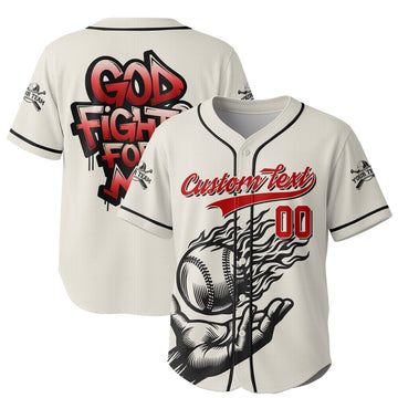 God Fights For Me - Custom Cream Baseball Jersey