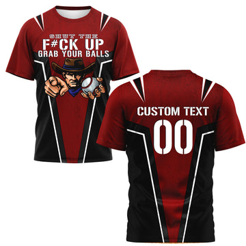 Go Grab Your Balls Custom All Over Print Baseball Black and Red T-Shirt