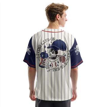 Living Life on the Blechers - Custom Baseball Jersey - Custom name, number - Baseball Lover - Cream Navy Pinstripe