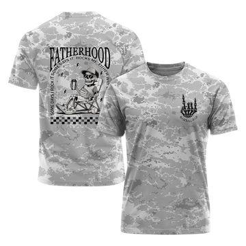 Fatherhood - Some Days I Rock It, Some Days It Rocks Me, Either Way We're Rockin All Over Print T-Shirt