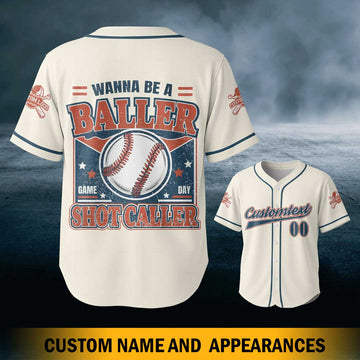 Wanna Be A Baller Shot Caller - Custom Cream Navy White Baseball Jersey