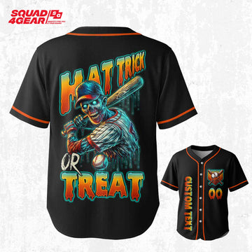 Hat Trick Or Treat - Custom Black and Orange Baseball Jersey