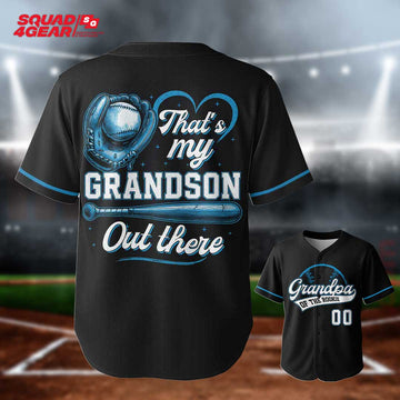 Grandpa Of The Rookie That's My Grandson Out There - Custom Black Blue Baseball Jersey