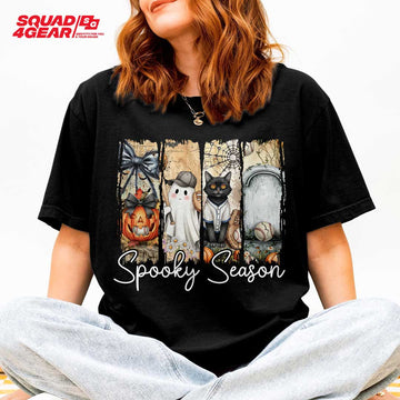Spooky Season Black White Baseball Halloween T-Shirt