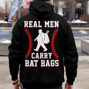 Real Men Carry Bat Bags - Black and Grey Baseball Hoodie