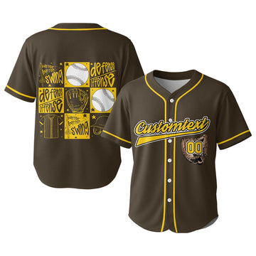 Game Day Batter Batter Swing - Custom Brown Yellow Baseball Jersey
