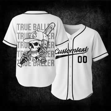 TRUE BALLER - Custom White Black Baseball Jersey