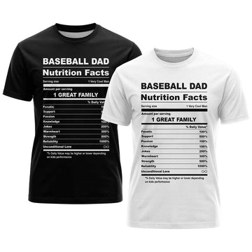 Baseball Dad Facts Black White Baseball T-Shirt