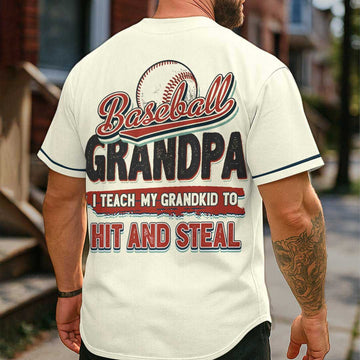 Grandpa Baseball I Teach My Grandkid To Hit And Steal - Custom Cream Baseball Jersey
