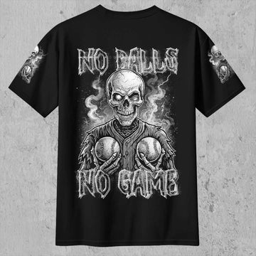 No Balls No Game All Over Print Skull Baseball T-Shirt