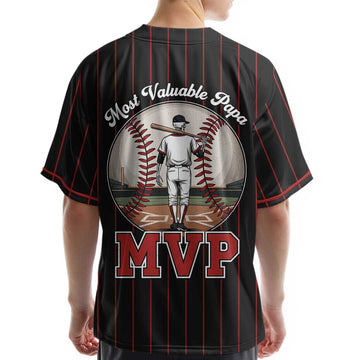 MVP Most Valuable Papa - Custom Black Red Stripe Baseball Jersey