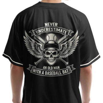Never Underestimate Old Man - Custom Black Baseball Jersey