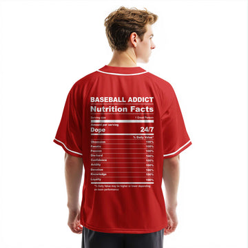 Baseball Lover Facts - Custom Red and White Stripes Baseball Jersey