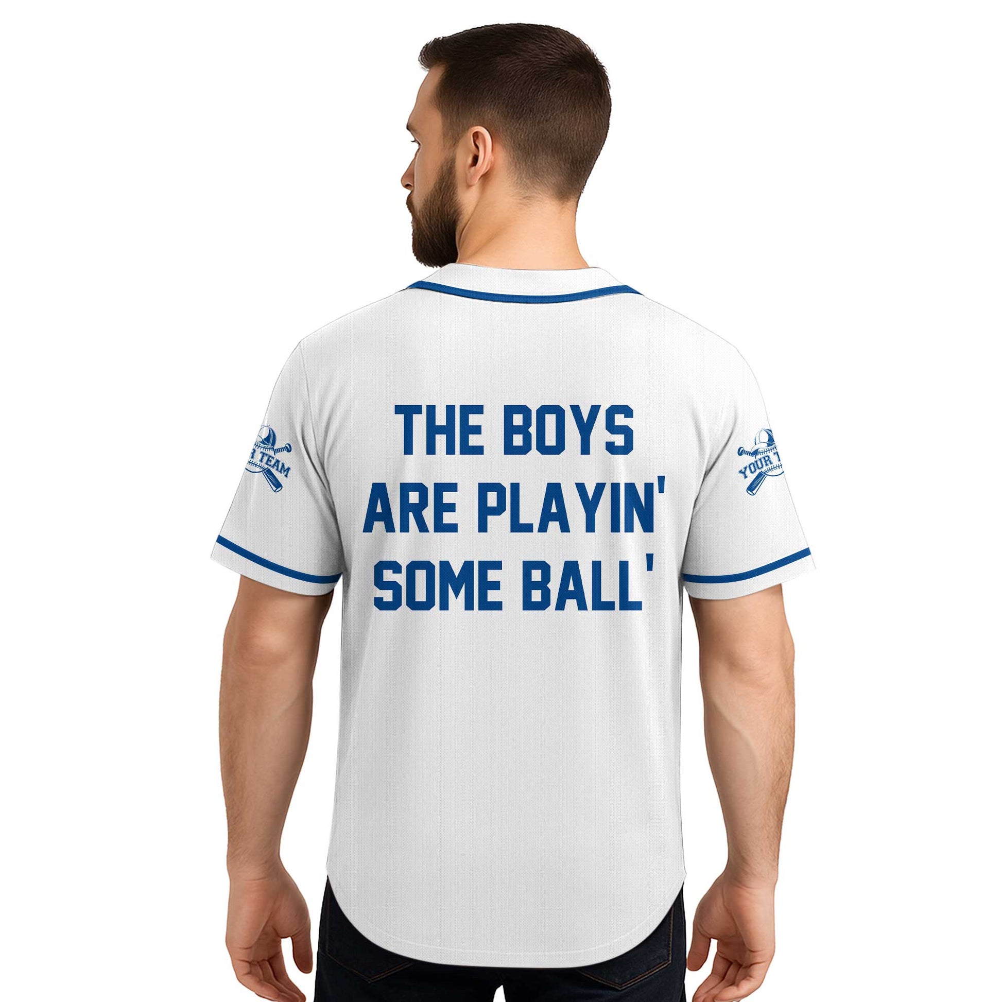 The Boys Are Playing - Custom White and Blue Baseball Jersey