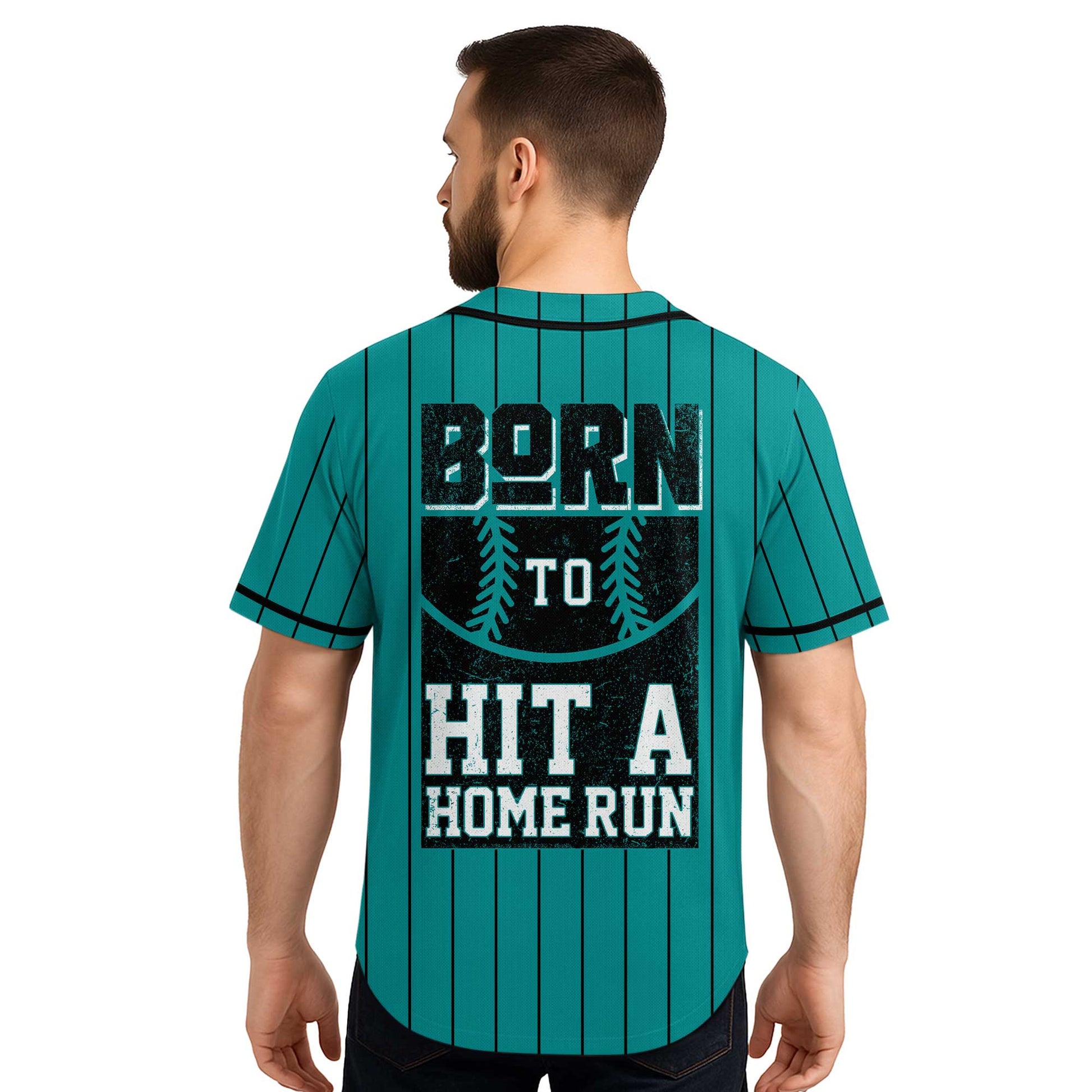 Born To Hit A Home Run - Custom Aqua Blue Black Baseball Jersey