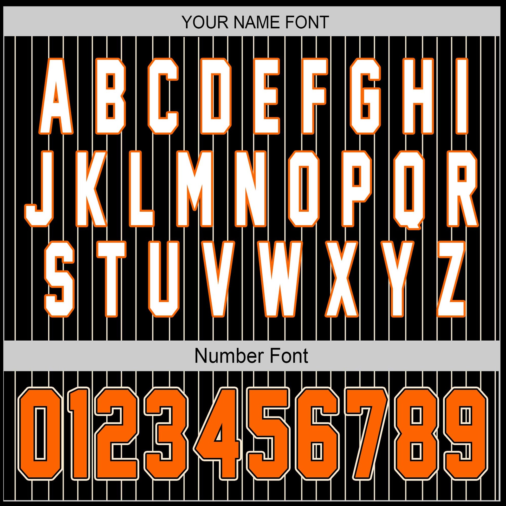 Custom Black Pinstripe Baseball Jersey – Orange Trim & Vintage Team Script