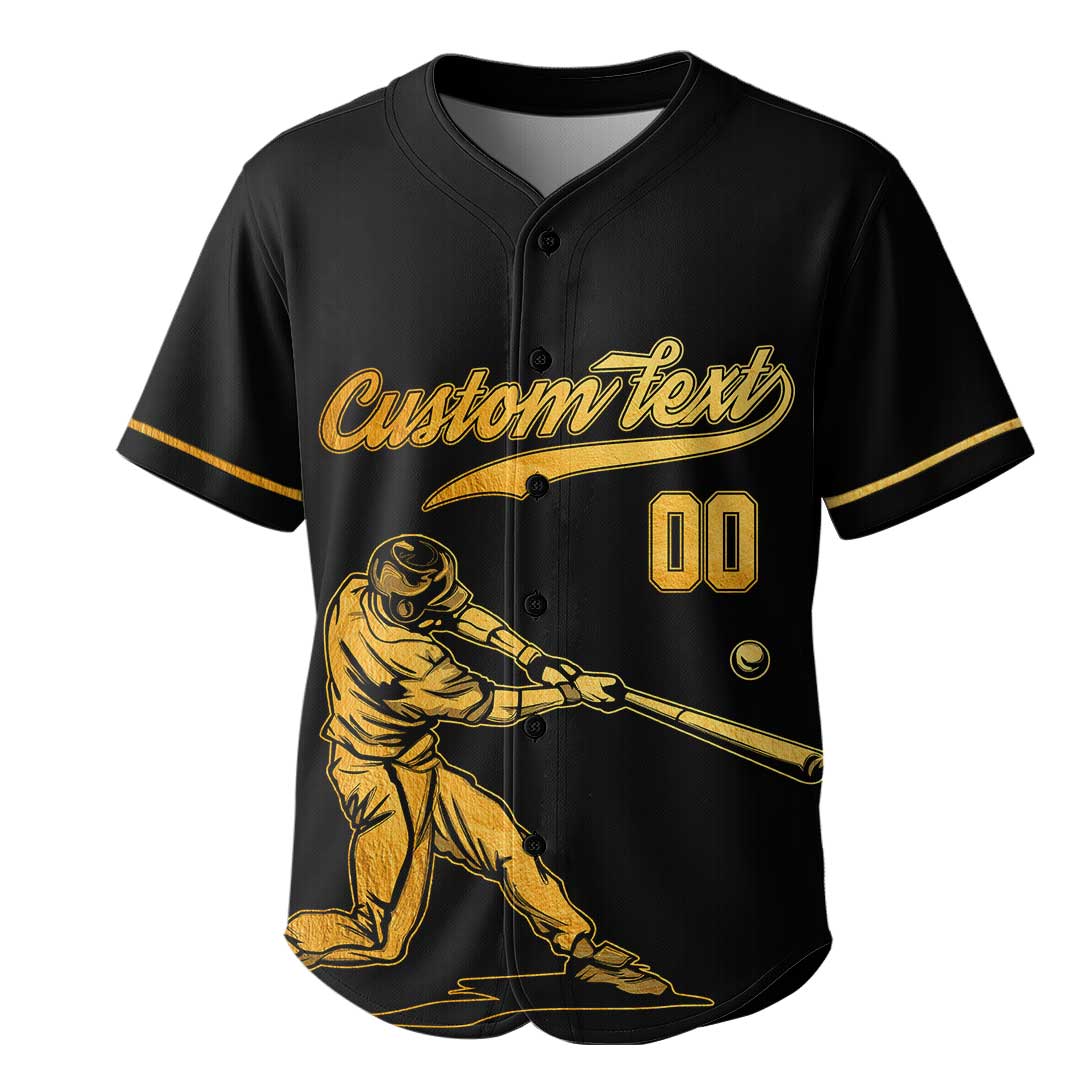 Grab A Bat And Swing - Custom Black with Golden Texture Baseball Jersey