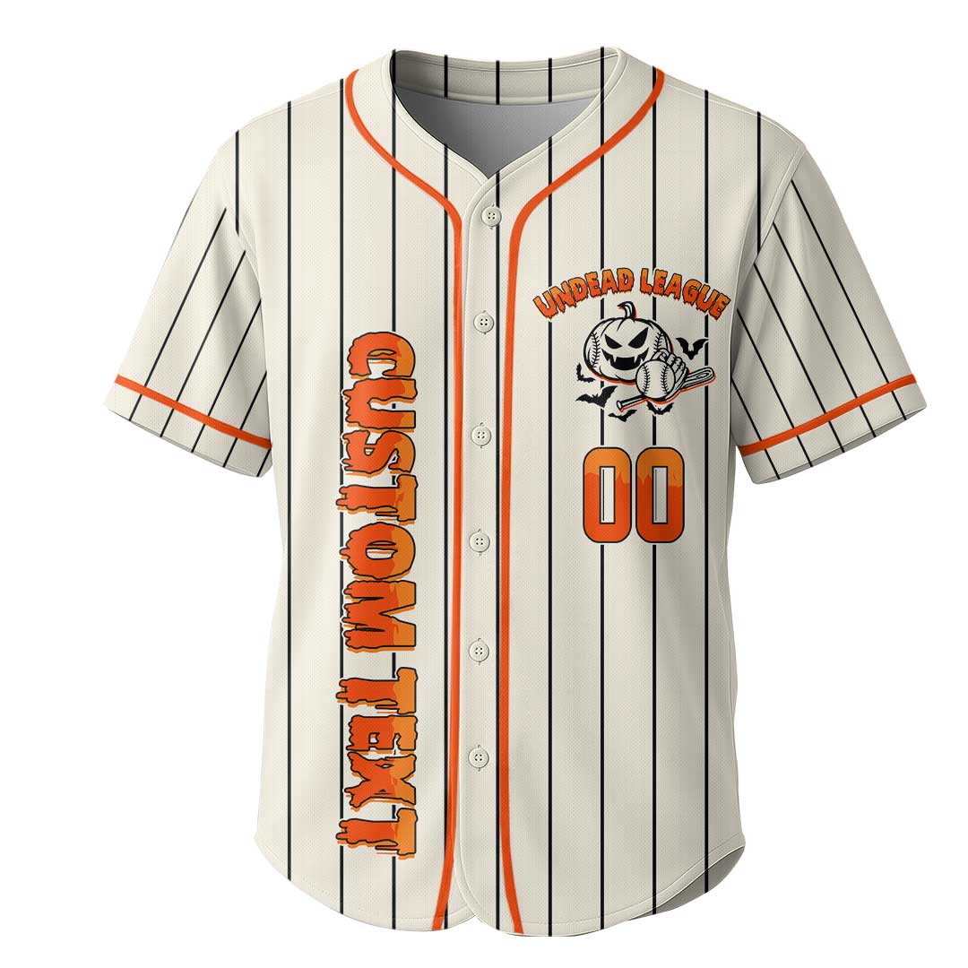Undead League - Custom Cream Orange Halloween Baseball Jersey