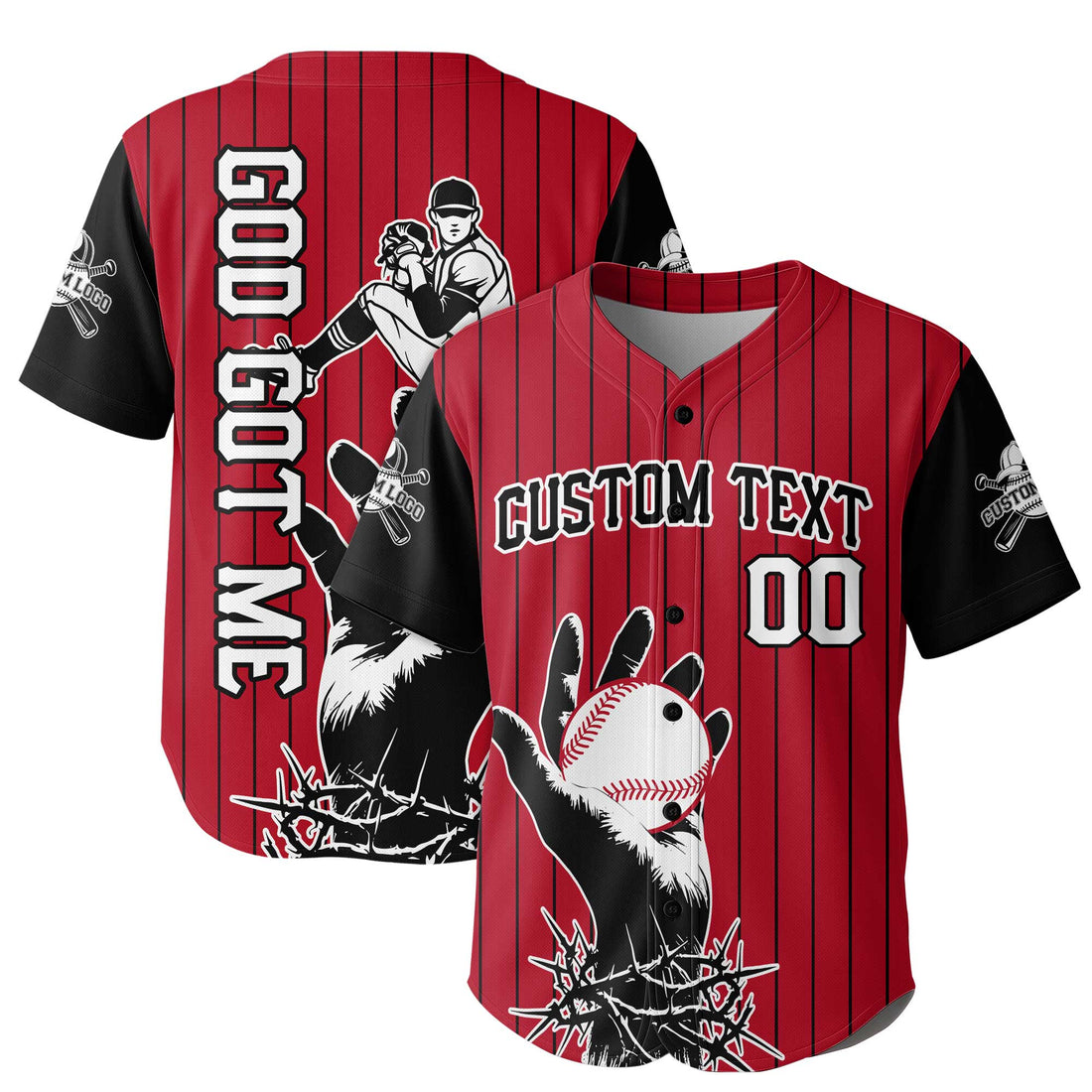 Custom Red and Black Pinstripes Baseball Jersey - God Got Me