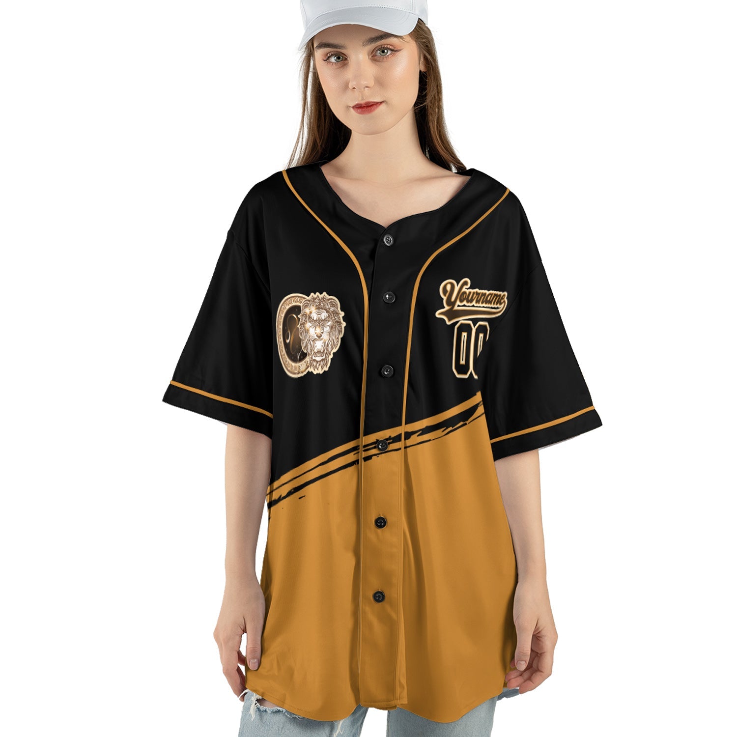Custom Black and Gold Baseball Jersey – Leo Zodiac Lion Edition