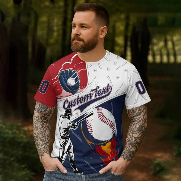 Custom Baseball 3D Tshirts Red Navy Baseball Shirts for Lovers - All Over Print