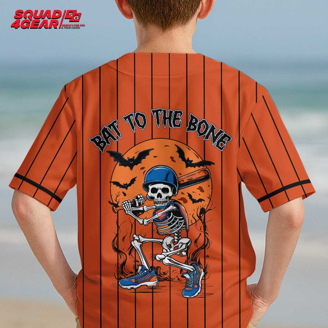 Bat To The Bone - Custom Orange Halloween Baseball Jersey