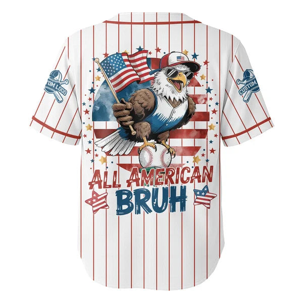 Custom 4th of July Baseball Jersey - All American Bruh - Custom Name, Custom Number