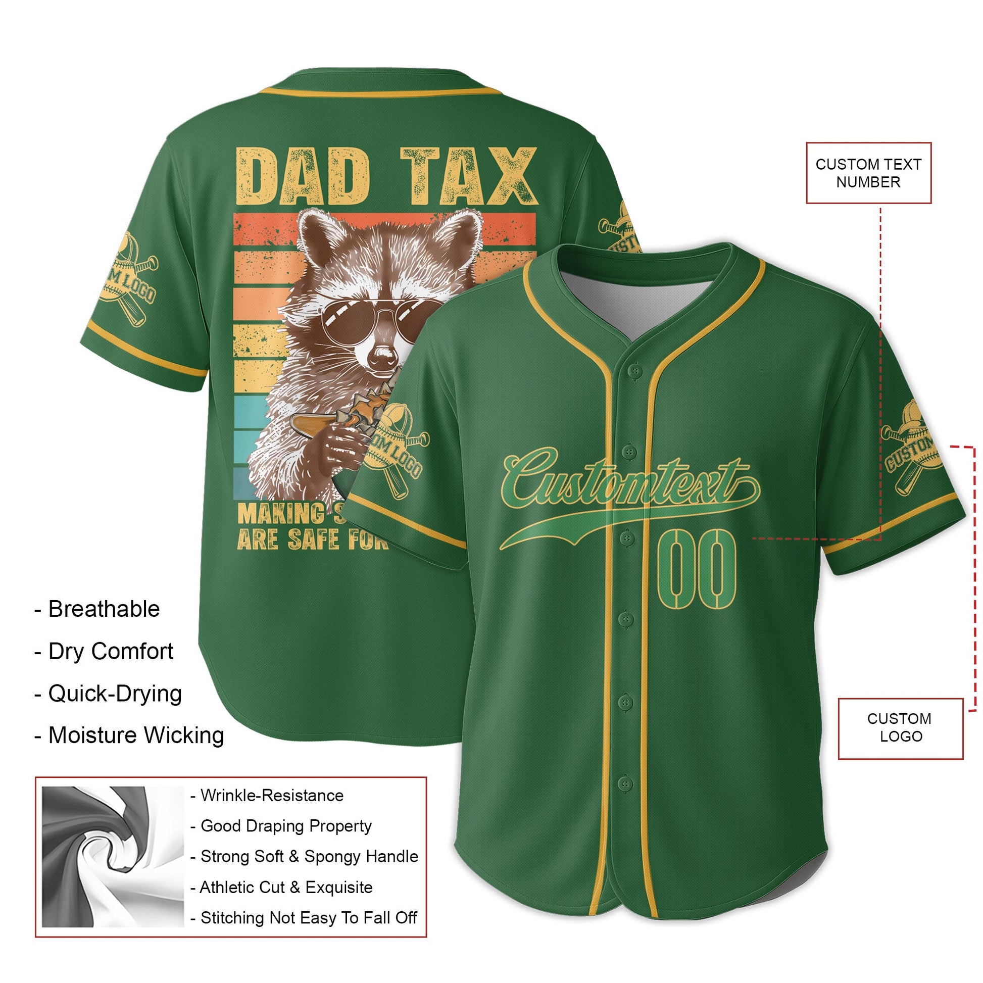 Baseball Dad Tax - Custom Green Yellow Baseball Jersey