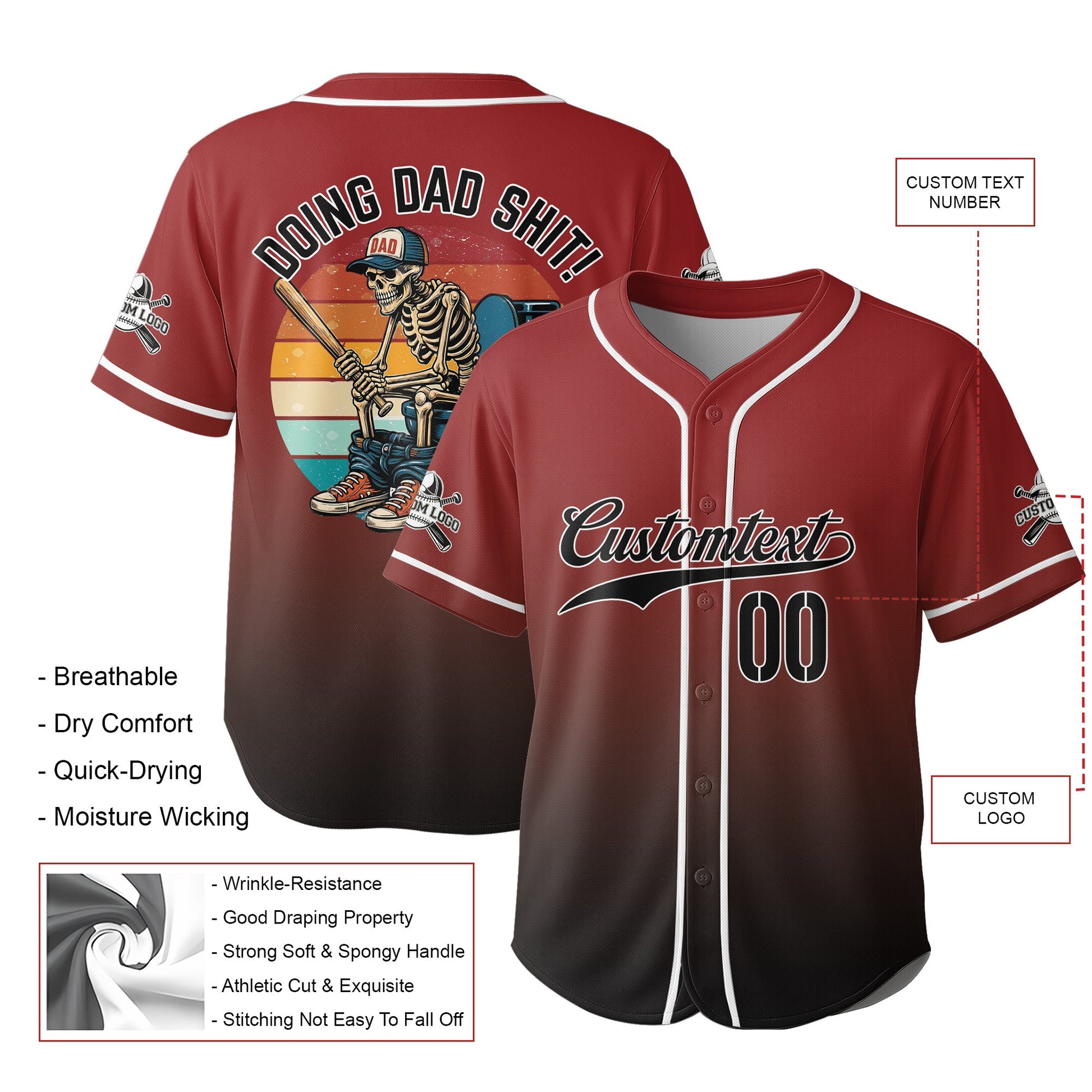 Doing Baseball Dad Shit - Custom Black and Red Gradient Baseball Jersey