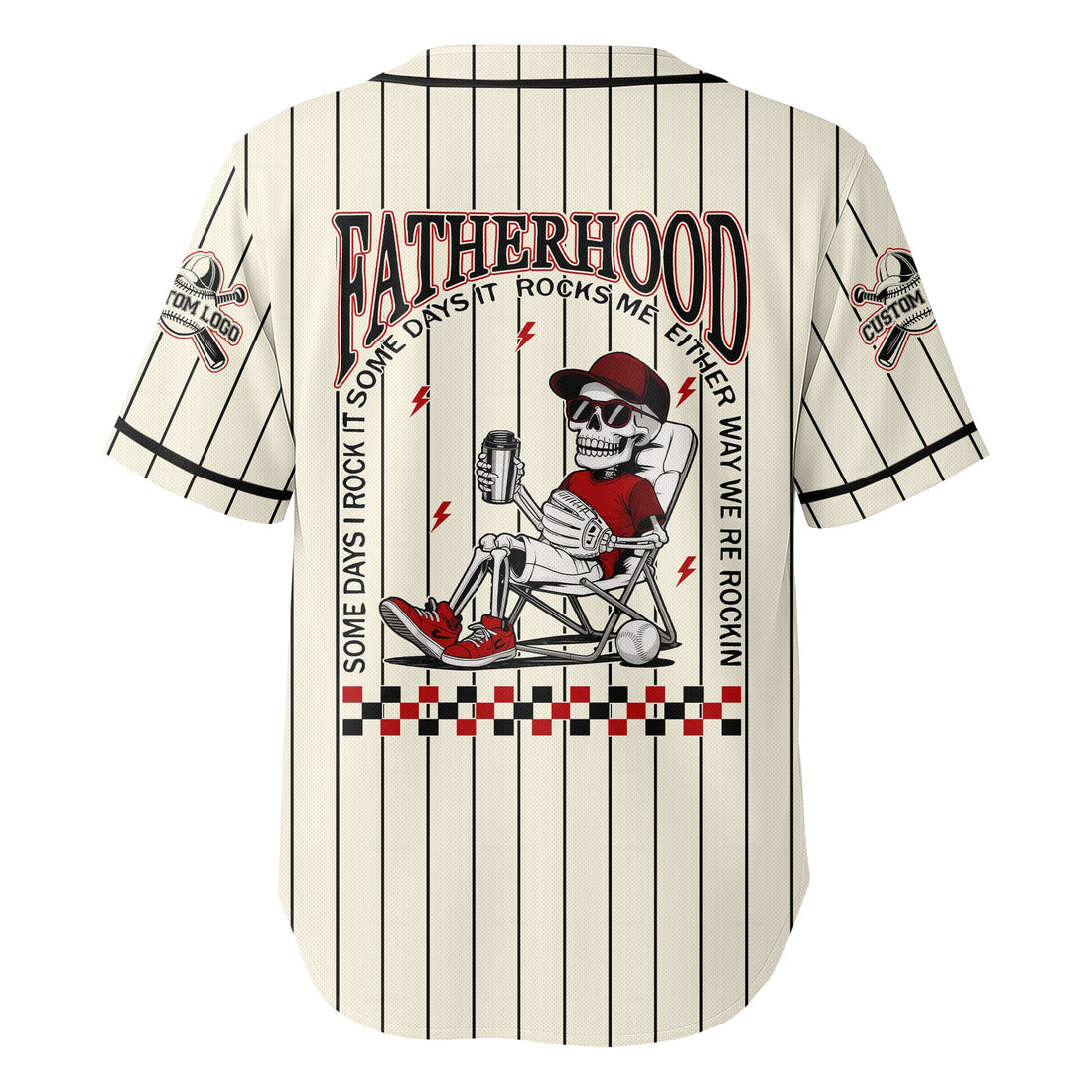 FATHERHOOD - Some Days I Rock It, Some Days It Rocks Me, Either Way We're Rockin - Custom Cream and Black Stripe Baseball Jersey