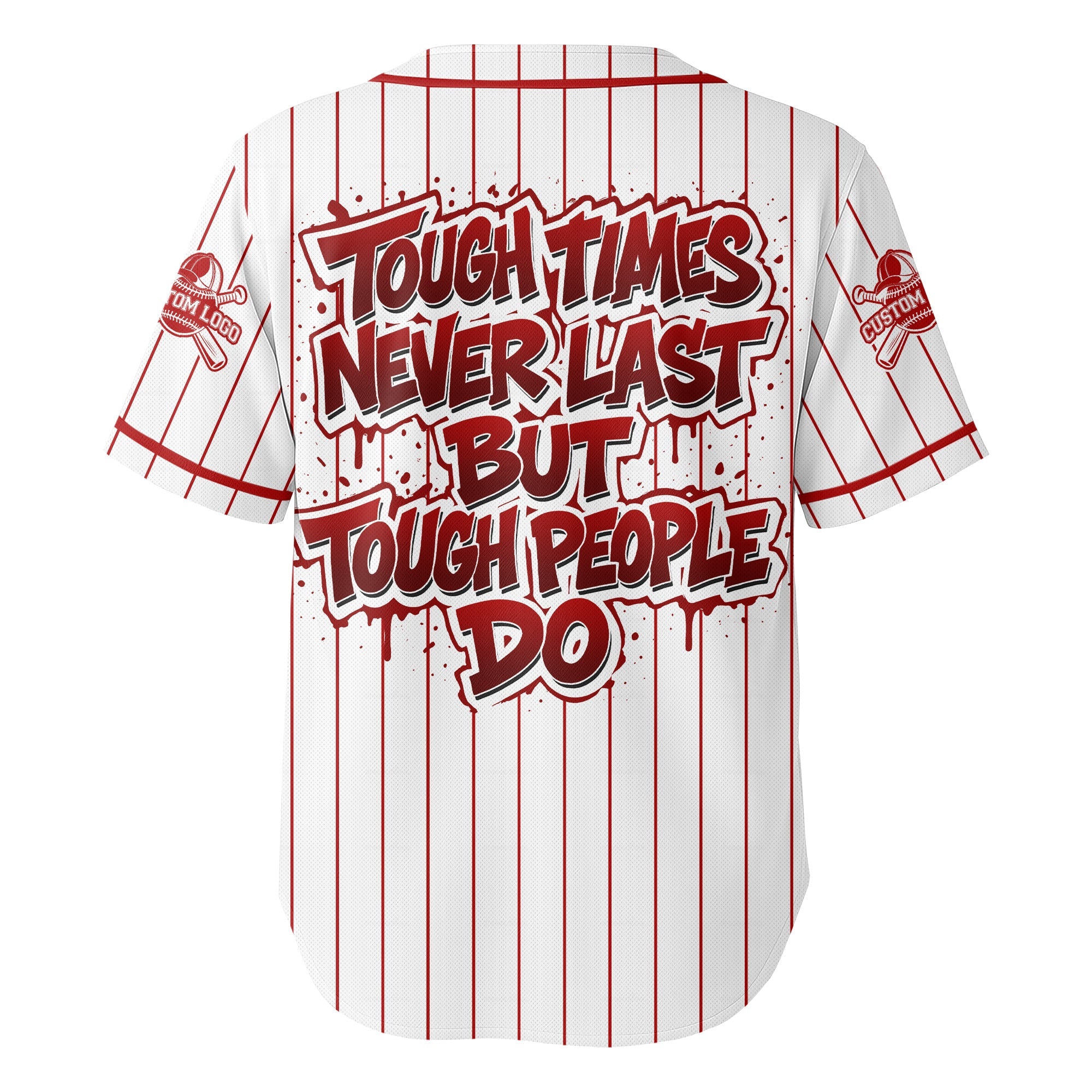 Custom Red Striped Baseball Jersey - Tough People Never Fall