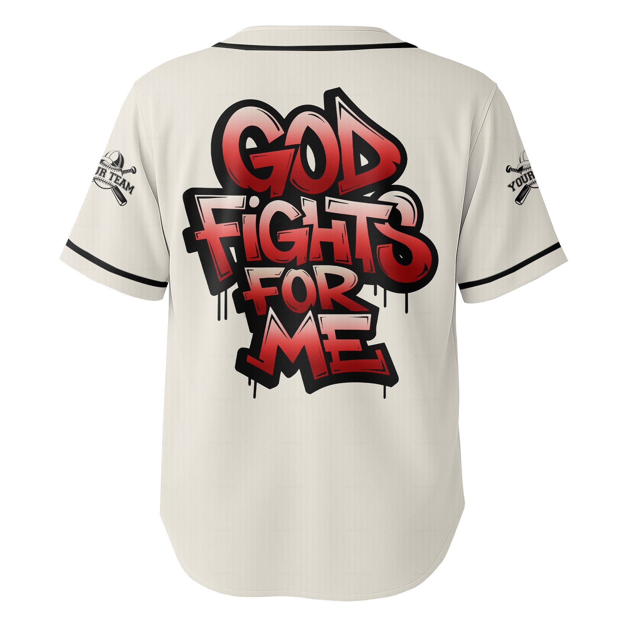 God Fights For Me - Custom Cream Baseball Jersey