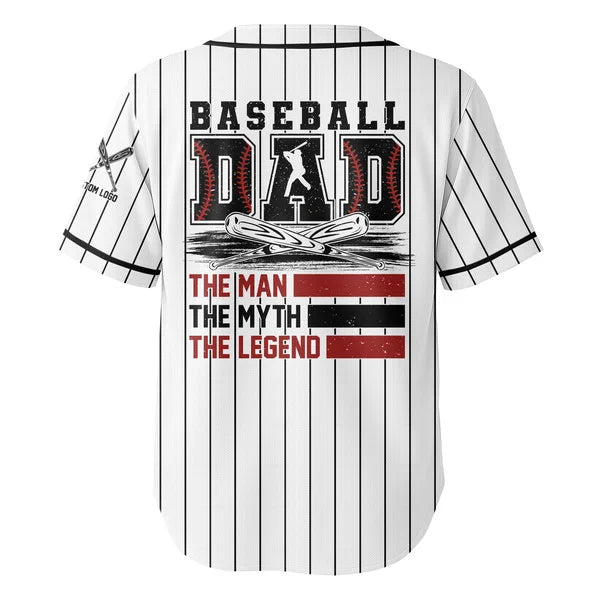 Custom Baseball Jersey - Baseball Dad The Men, The Myth, The Legend - Father's Day Shirt for Baseball Lover, Gift for Husband, New Father