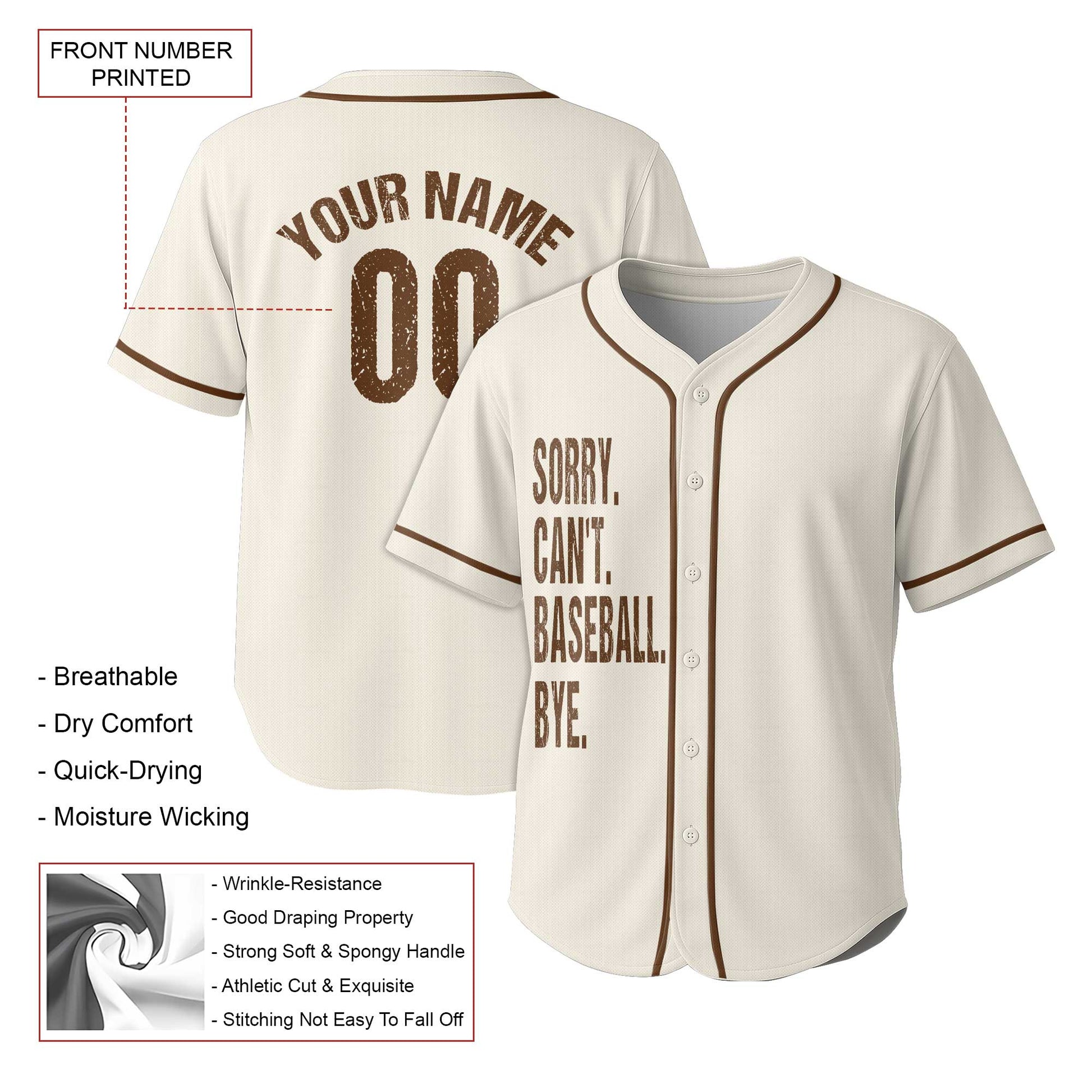 Sorry Can't Baseball Bye - Custom Name Custom Number Baseball Jersey -  Funny Baseball Jersey, Baseball Life Jersey