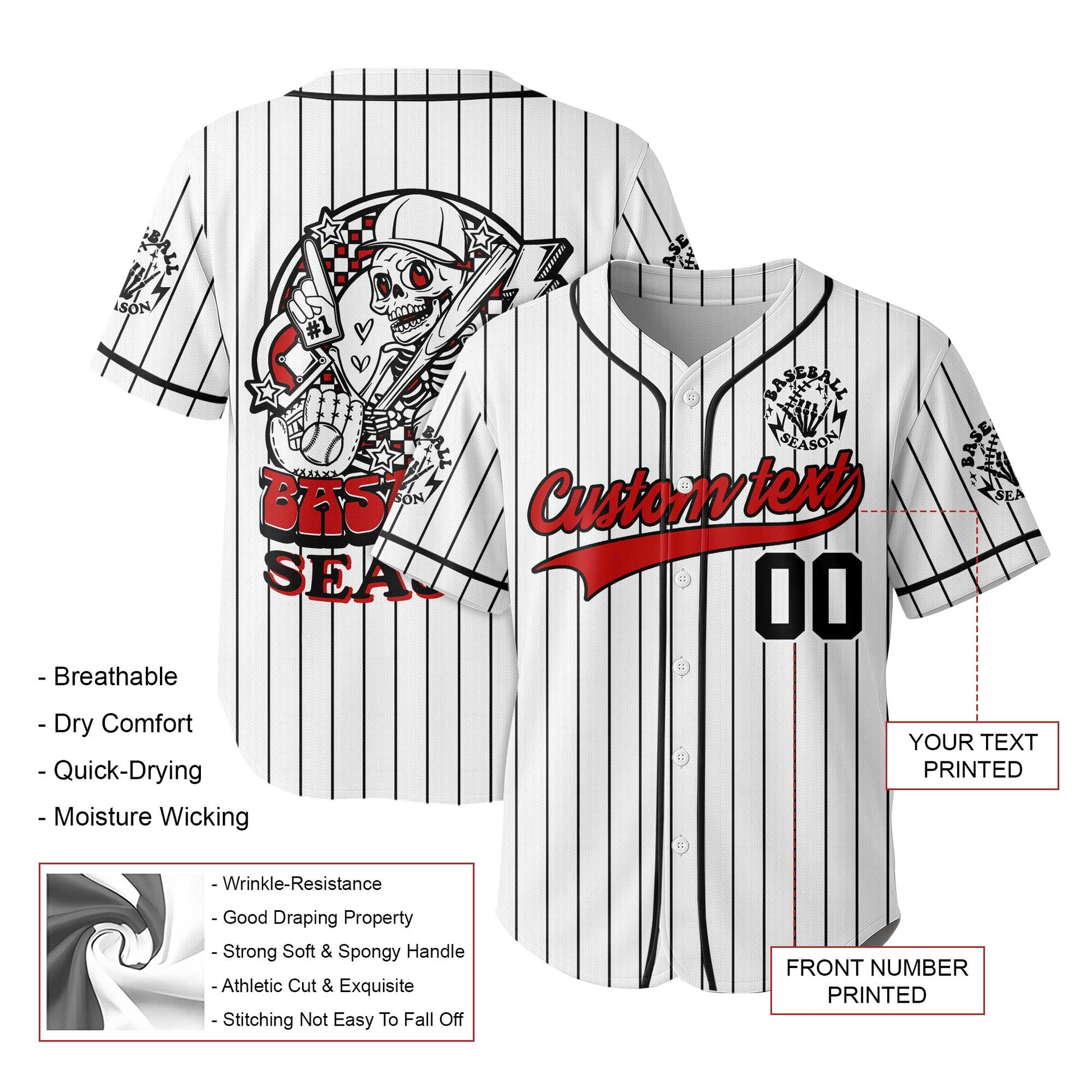 Custom Baseball Season Jersey - Custom name, number - Baseball Lover - Custom White Black Pinstripe