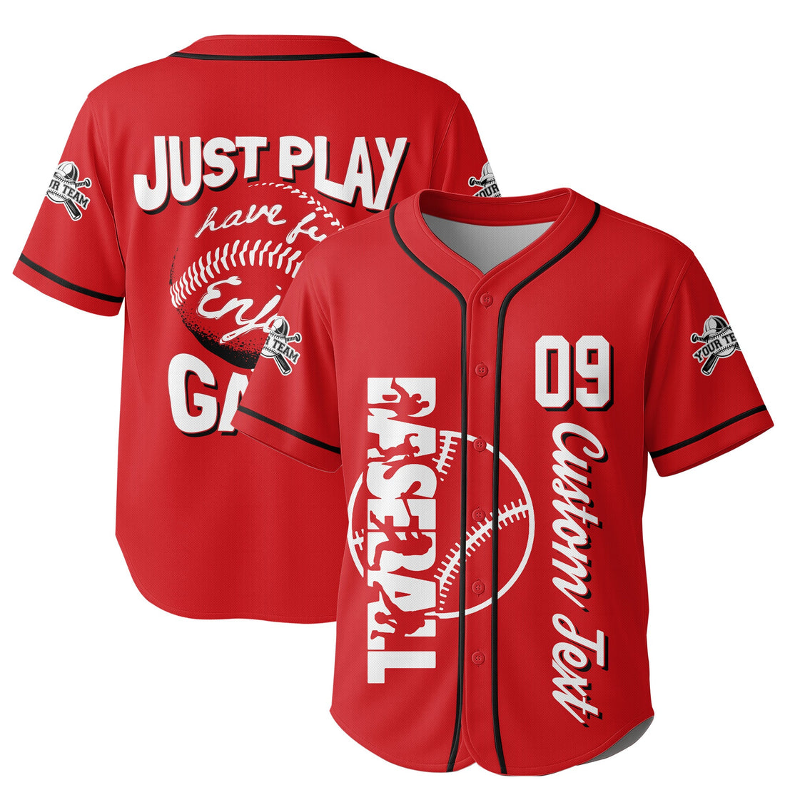 Just Have Fun And Enjoy The Game - Custom Red Black Baseball Jersey