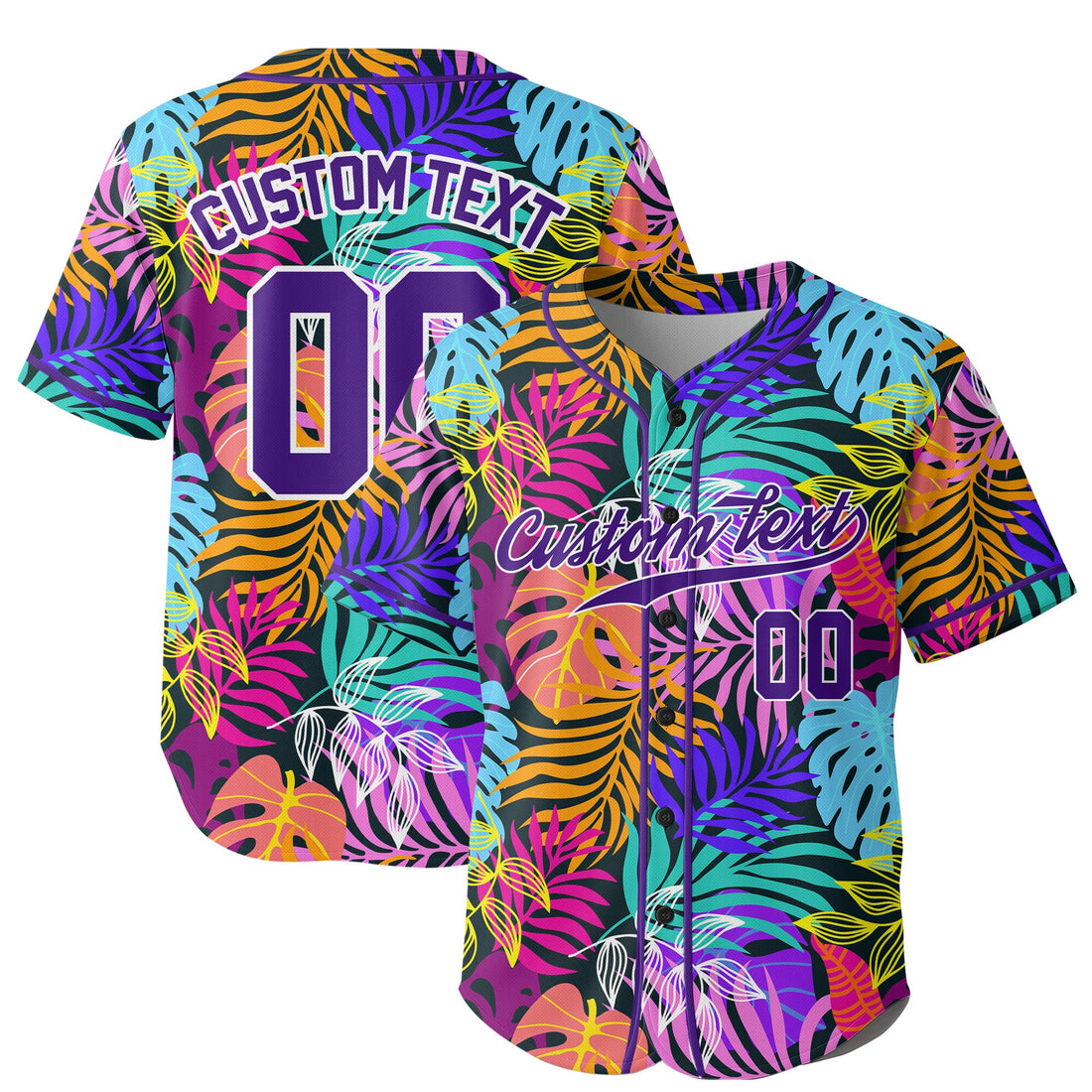 Custom Tropical Leaves Hawaii Pattern Baseball Jersey