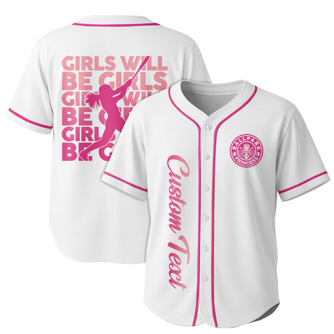 Girls Will Be Girls - Custom White Pink Baseball Jersey
