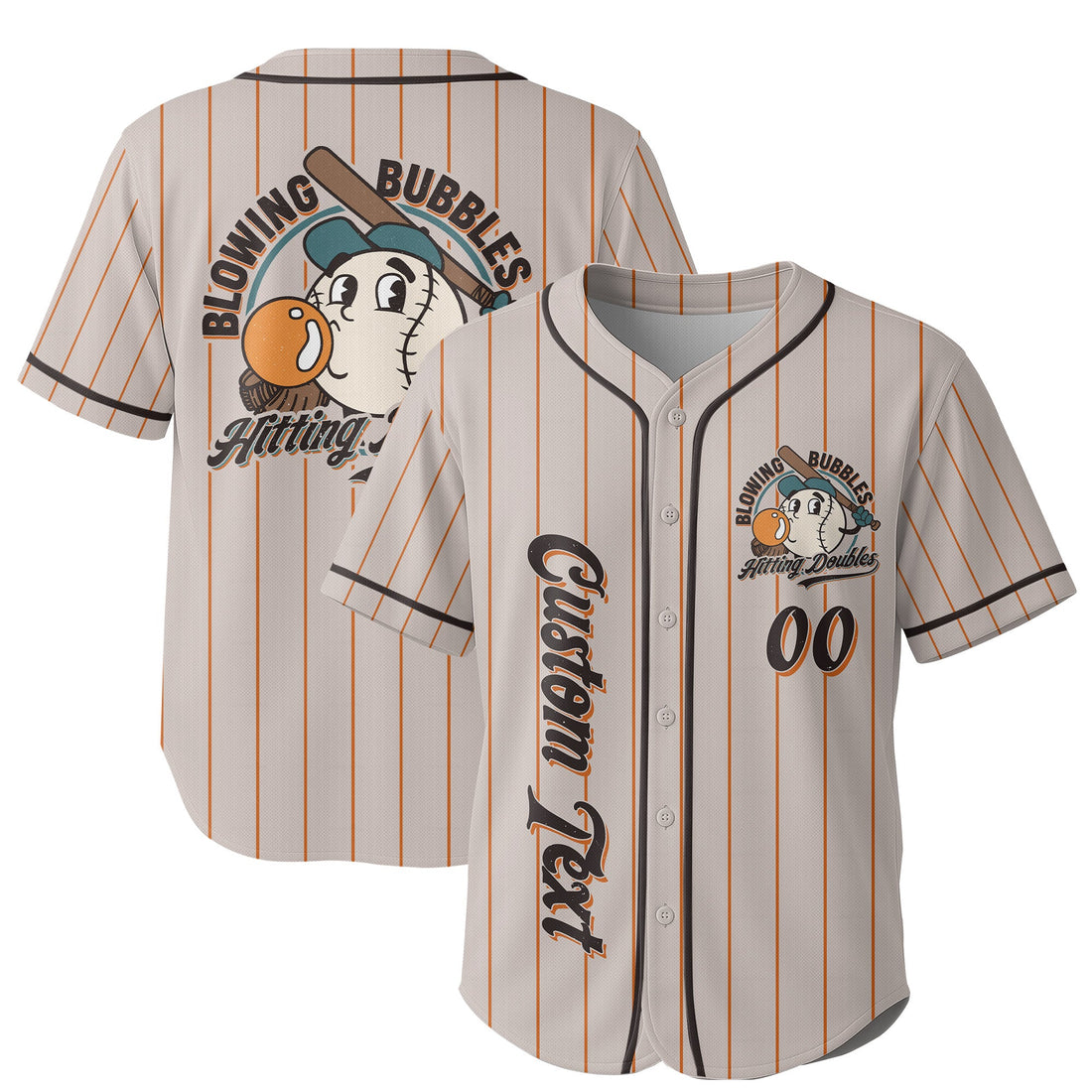Blowing Bubbles Hitting Doubles - Custom Orange Stripes Baseball Jersey