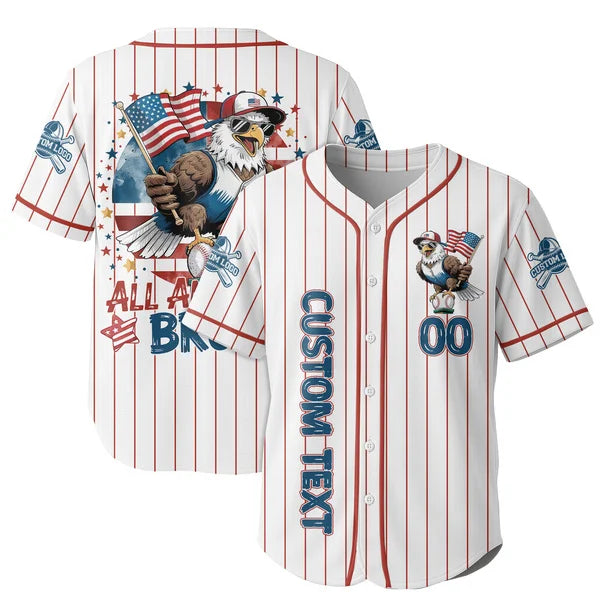 Custom 4th of July Baseball Jersey - All American Bruh - Custom Name, Custom Number