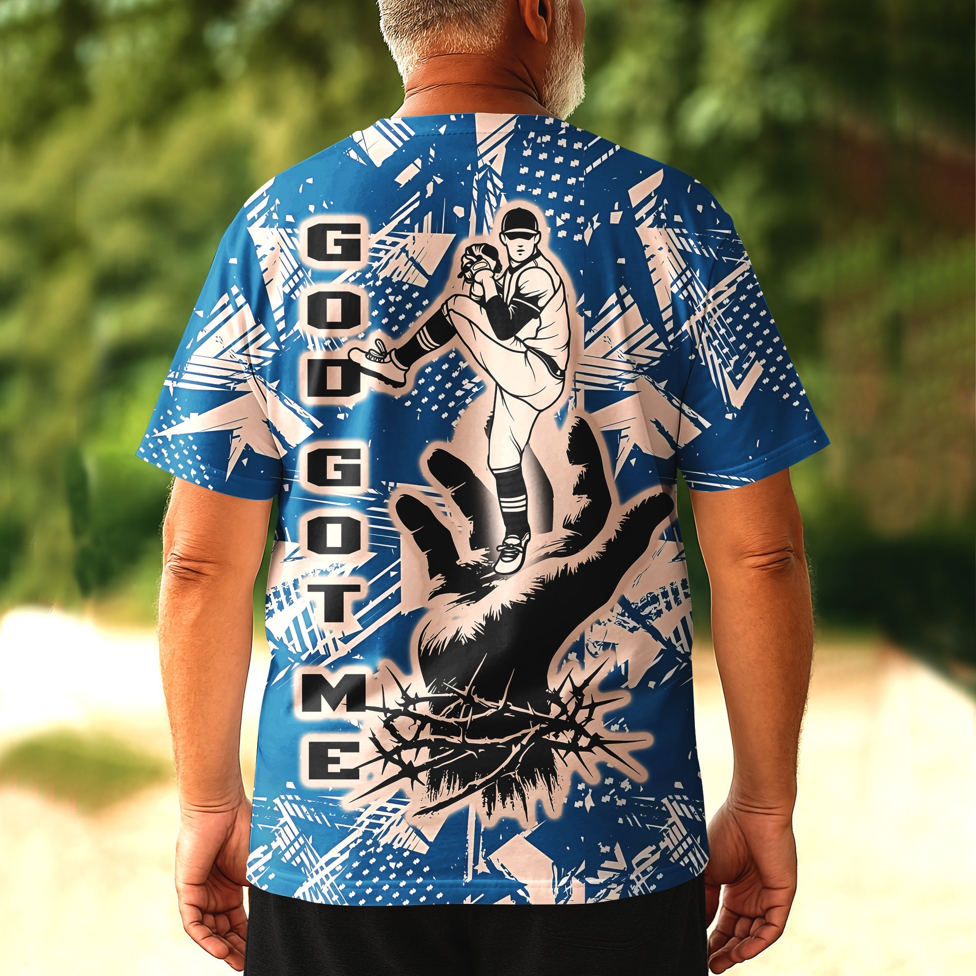 God Got Me All Over Print Baseball T-Shirt