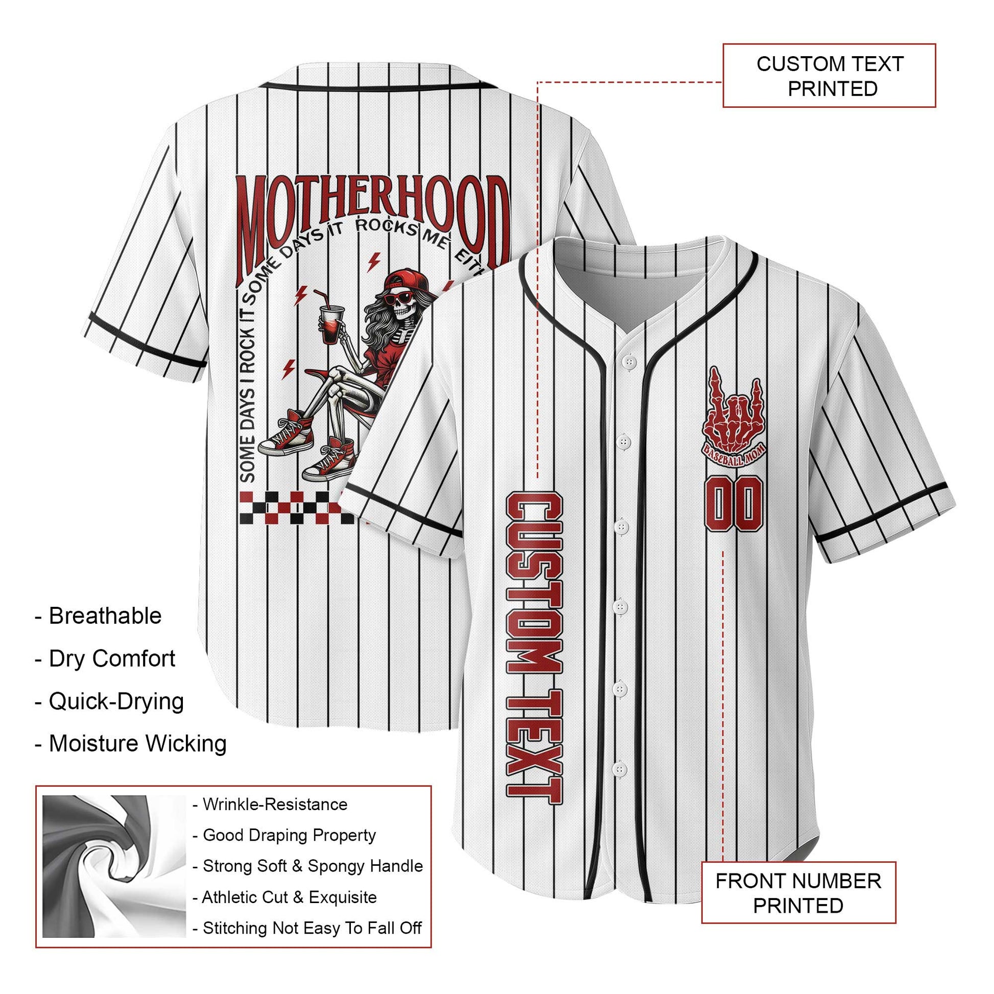 Motherhood Rock It Together - Custom White and Black Stripes Baseball Jersey