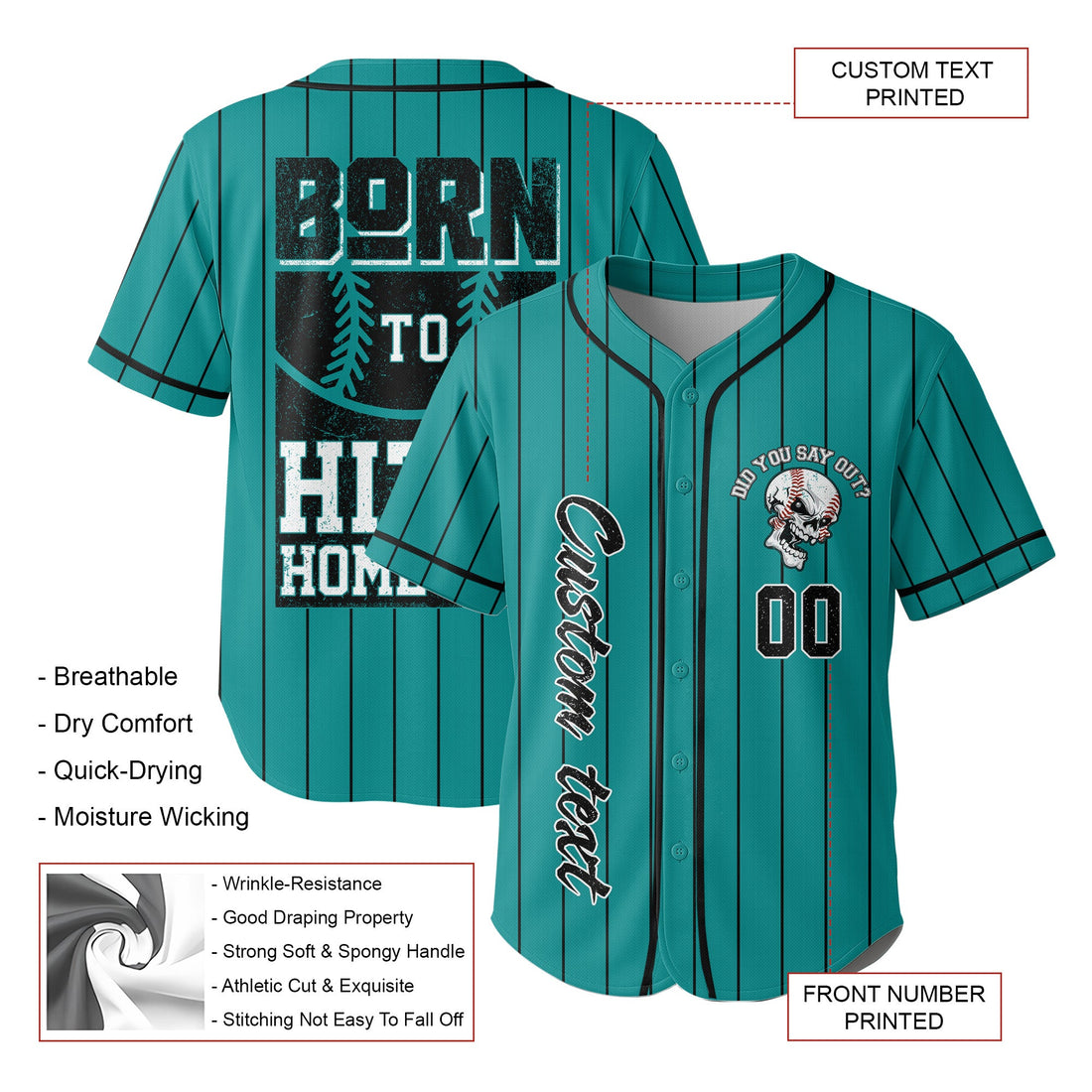 Born To Hit A Home Run - Custom Aqua Blue Black Baseball Jersey