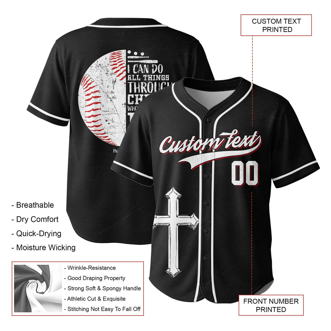 I Can Do All Things Through Christ - Custom Black Baseball Jersey