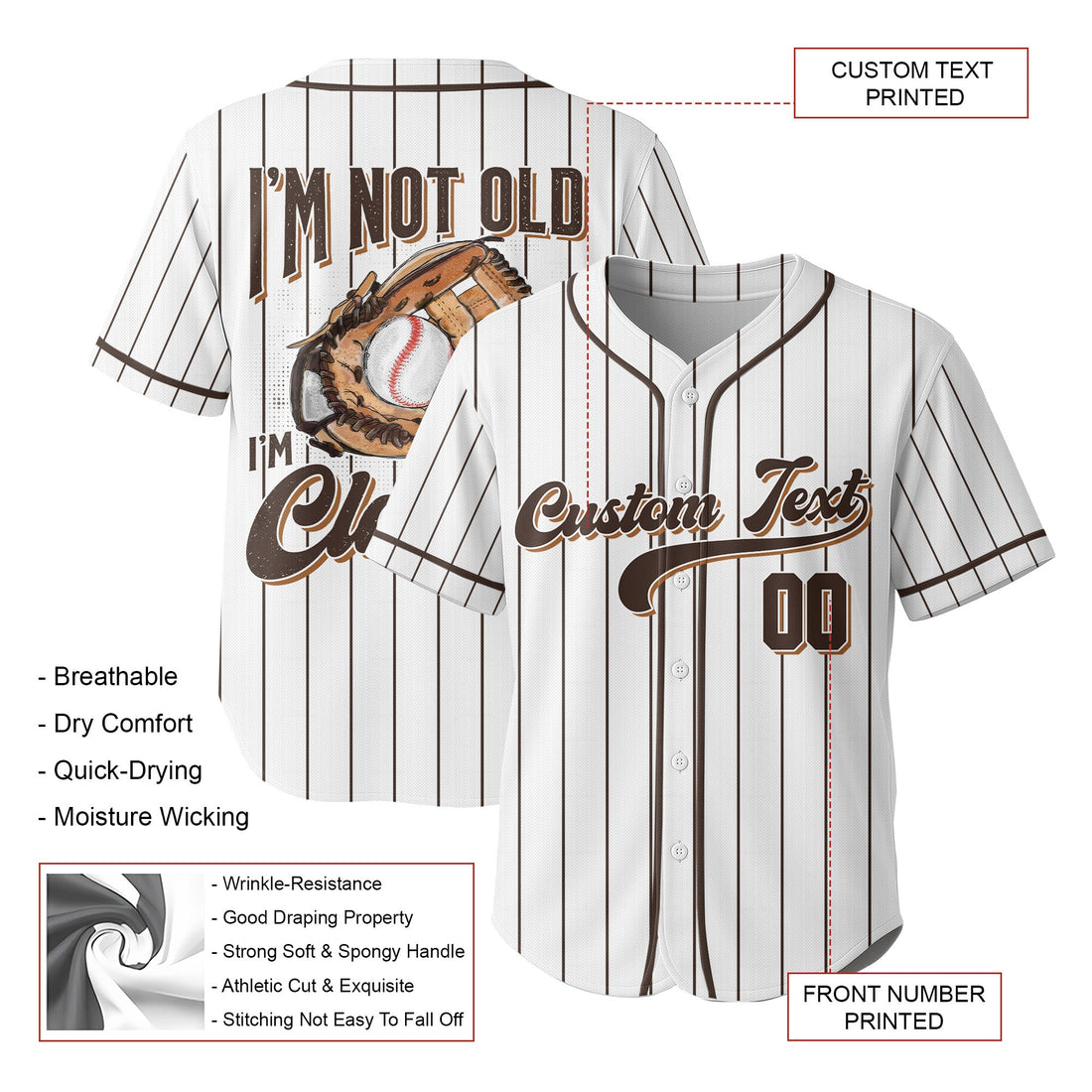 I'm Not Old I'm Classic - Custom White and Brown Stripes Baseball Jersey