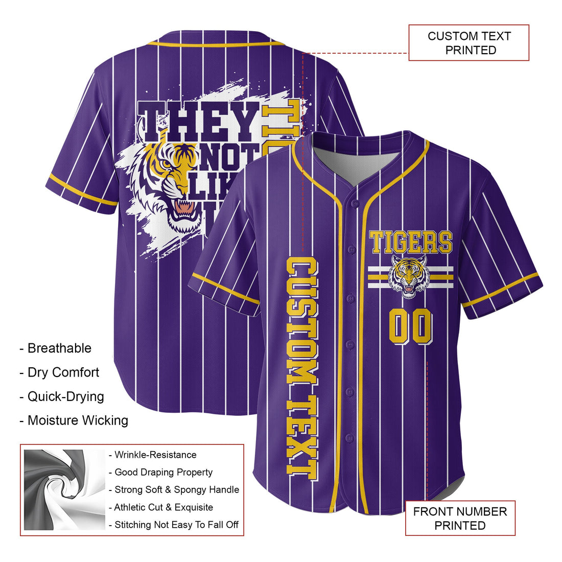 They Not Like Us Tigers - Custom Purple Yellow Baseball Jersey