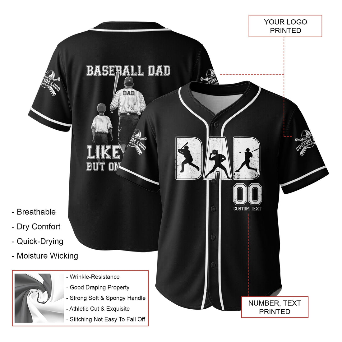 BASEBALL DAD: LIKE A DAD, BUT ONLY COOLER -Custom Jersey Baseball