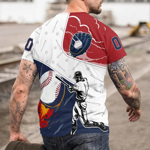Custom Baseball 3D Tshirts Red Navy Baseball Shirts for Lovers - All Over Print